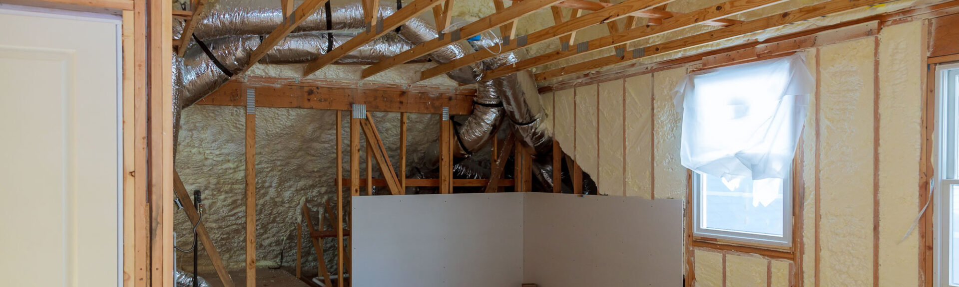 A Room At A Newly Constructed Home Sprayed With Liquid Insulating Foam