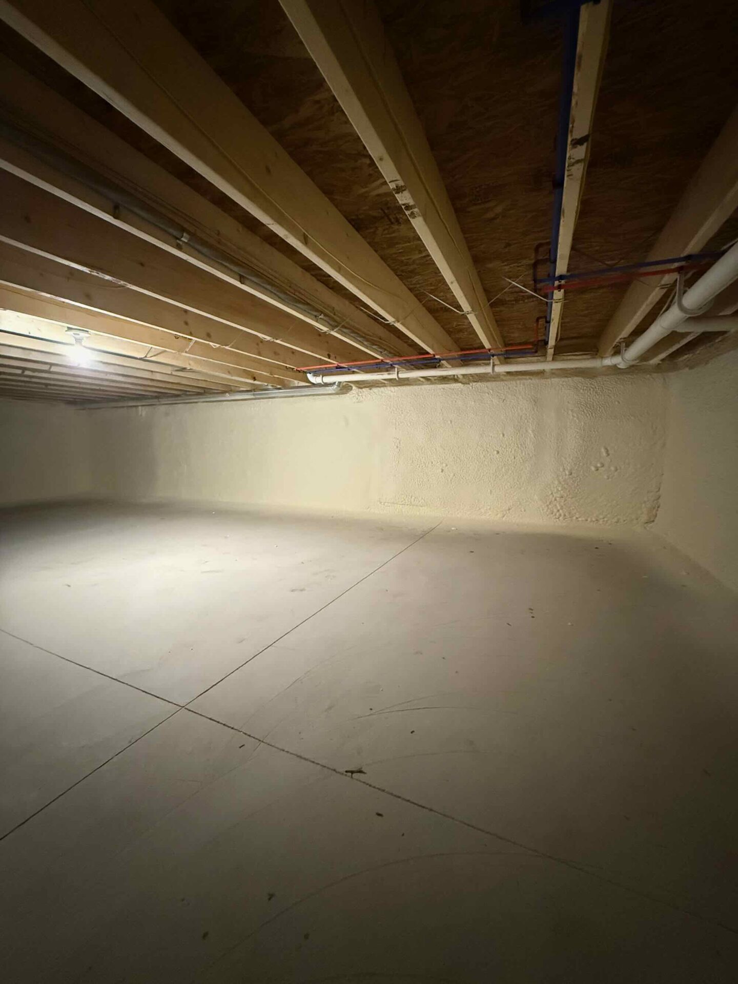Canton crawl space with spray foam insulation and vapor barrier